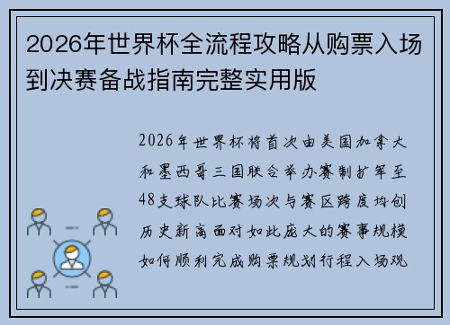 2026年世界杯全流程攻略从购票入场到决赛备战指南完整实用版